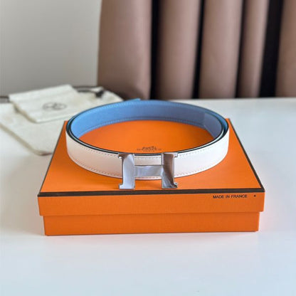 HERM Mini Constance 24mm Belt in Blue Epsom Leather and White Swift Leather